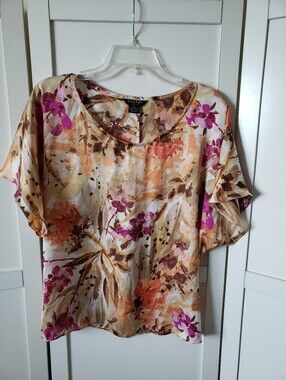 Sunny Taylor Short Sleeve Floral Lightweight Blouse Size PL Petite Large